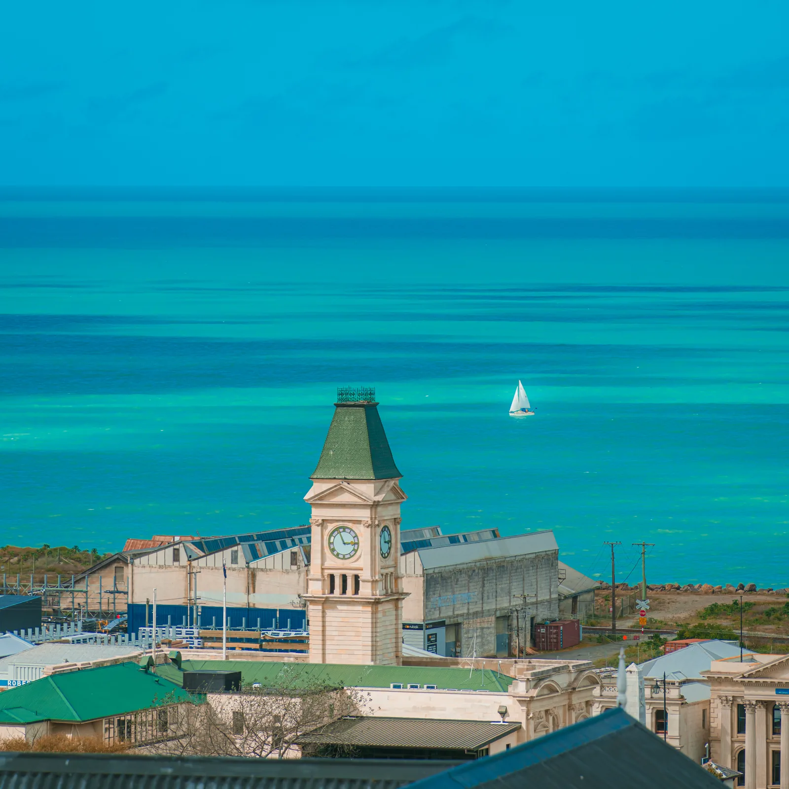 Oamaru harbour and historic clock tower